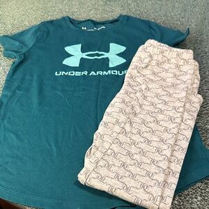 Under Armour Teal Logo Tee with Light Pink Patterned Lounge Pants